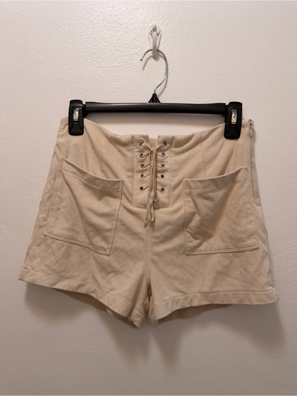 Forever 21 Beige Lace Up Corset High Rise Shorts Size L